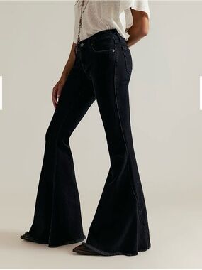 Free People Dark Gray Flare Wide-Leg Jeans